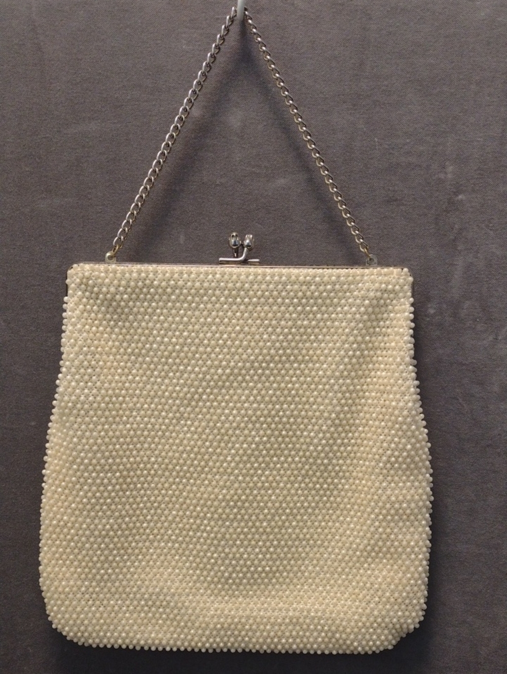 Vintage 1950's Embellished Cream Beads Evening Wristlet with Gold Chain